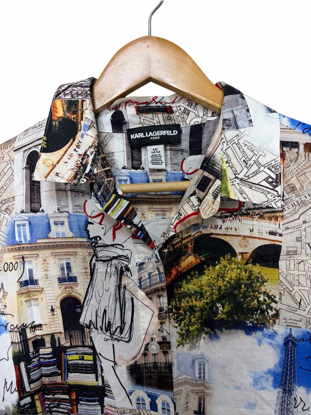 Karl Lagerfeld Paris graphic button up long sleeve shirt Eiffel tower - Picture 2 of 5